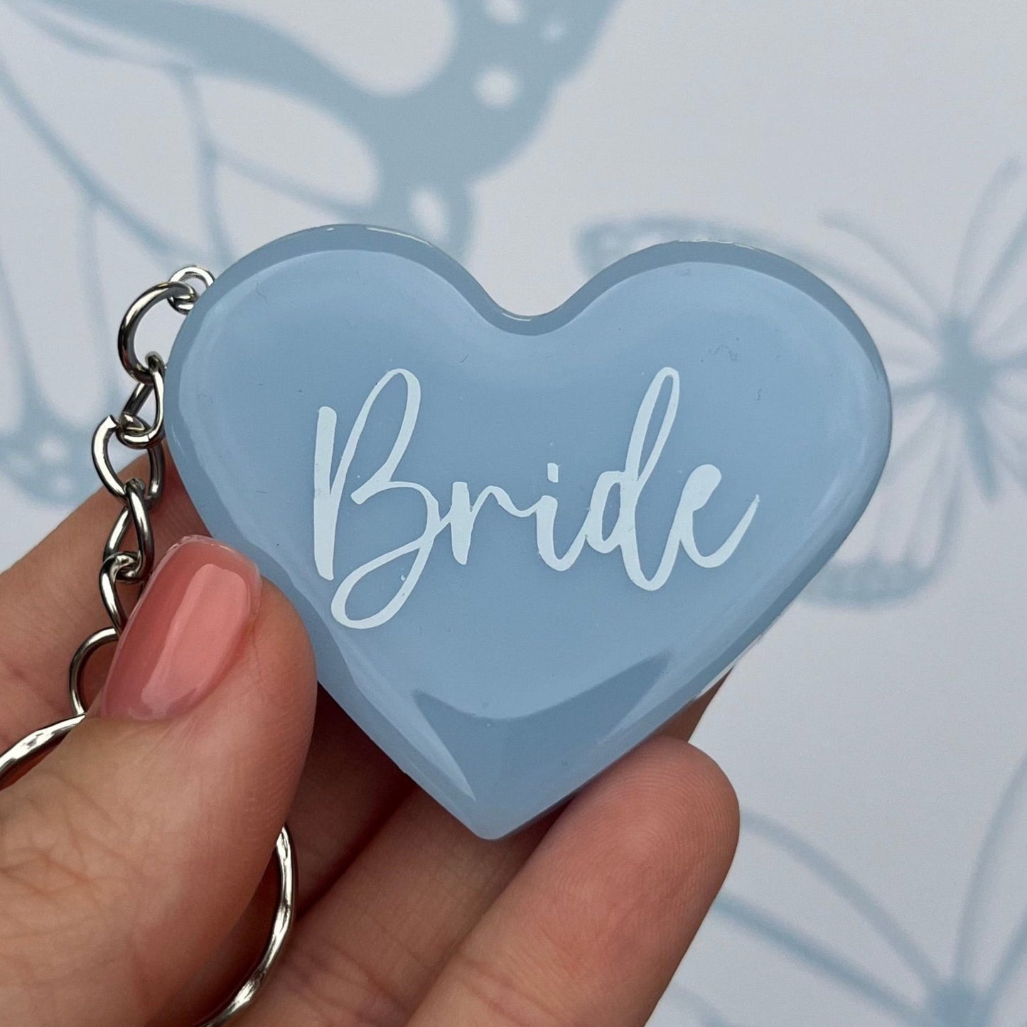 Bridal Blue Heart Keyring | Choose your own text or Wedding options | Gift for Bride, Maid of Honour, Bridesmaid & more | Bridal Favours