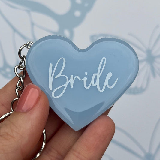 Bridal Blue Heart Keyring | Choose your own text or Wedding options | Gift for Bride, Maid of Honour, Bridesmaid & more | Bridal Favours