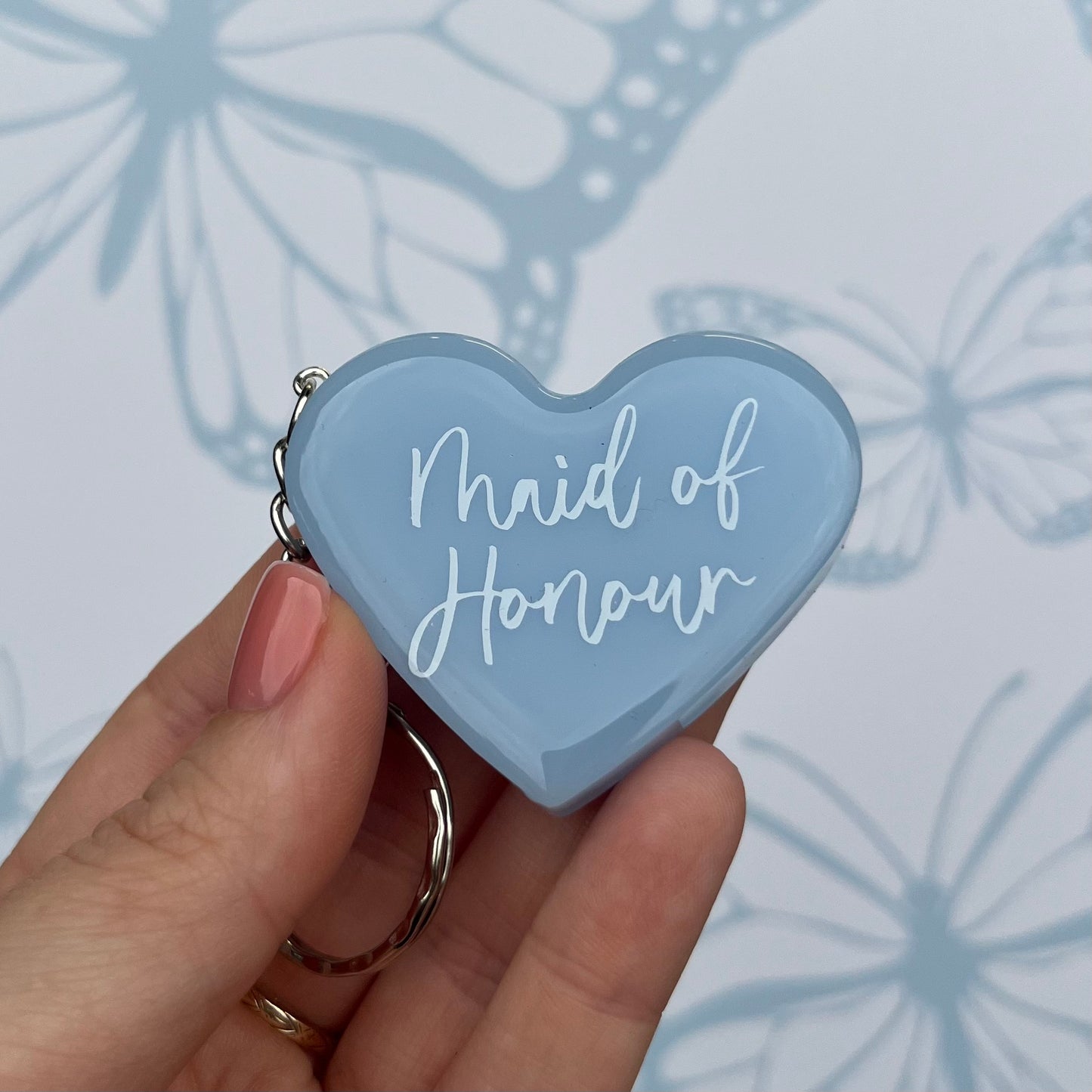Bridal Blue Heart Keyring | Choose your own text or Wedding options | Gift for Bride, Maid of Honour, Bridesmaid & more | Bridal Favours