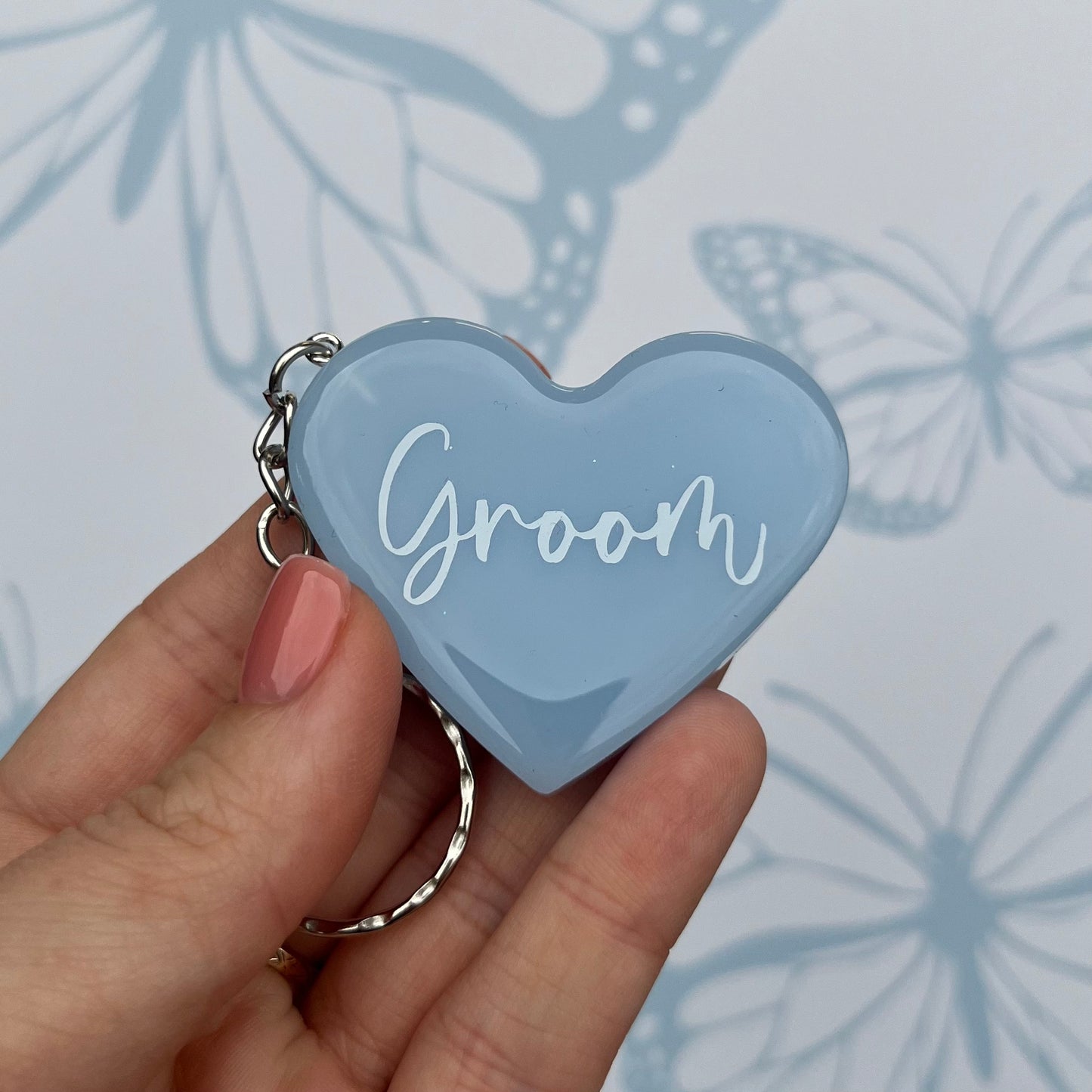 Bridal Blue Heart Keyring | Choose your own text or Wedding options | Gift for Bride, Maid of Honour, Bridesmaid & more | Bridal Favours