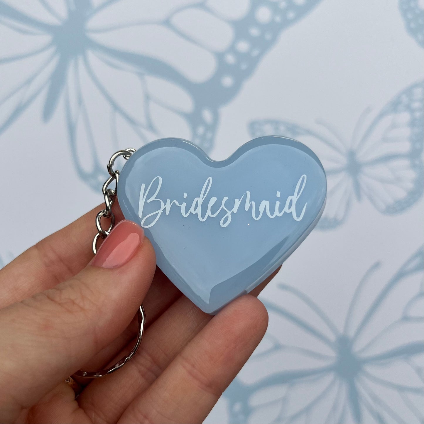 Bridal Blue Heart Keyring | Choose your own text or Wedding options | Gift for Bride, Maid of Honour, Bridesmaid & more | Bridal Favours