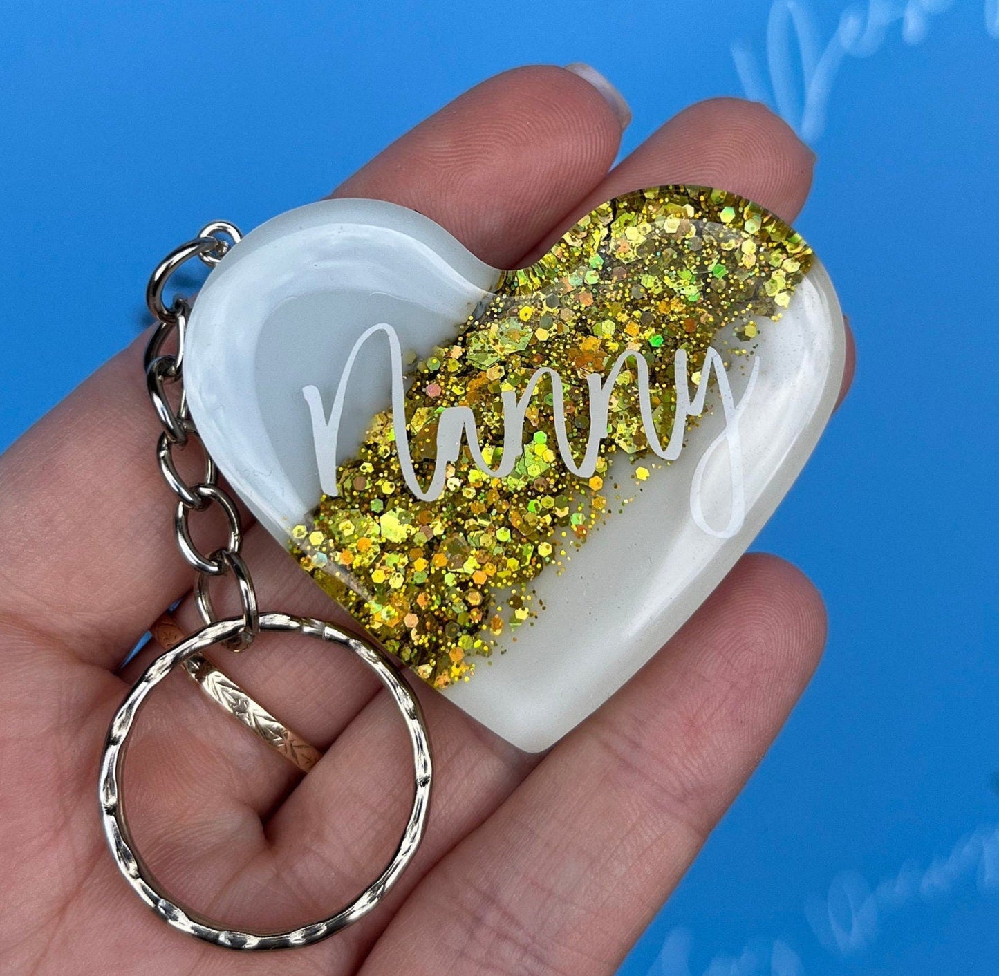Nanny Glitter Resin Heart KEYRING, Nanny Nan Gift, Nanny keyring, Birthday Gift For Her, Teacher Gift, Keyring For Women, Custom Keychain