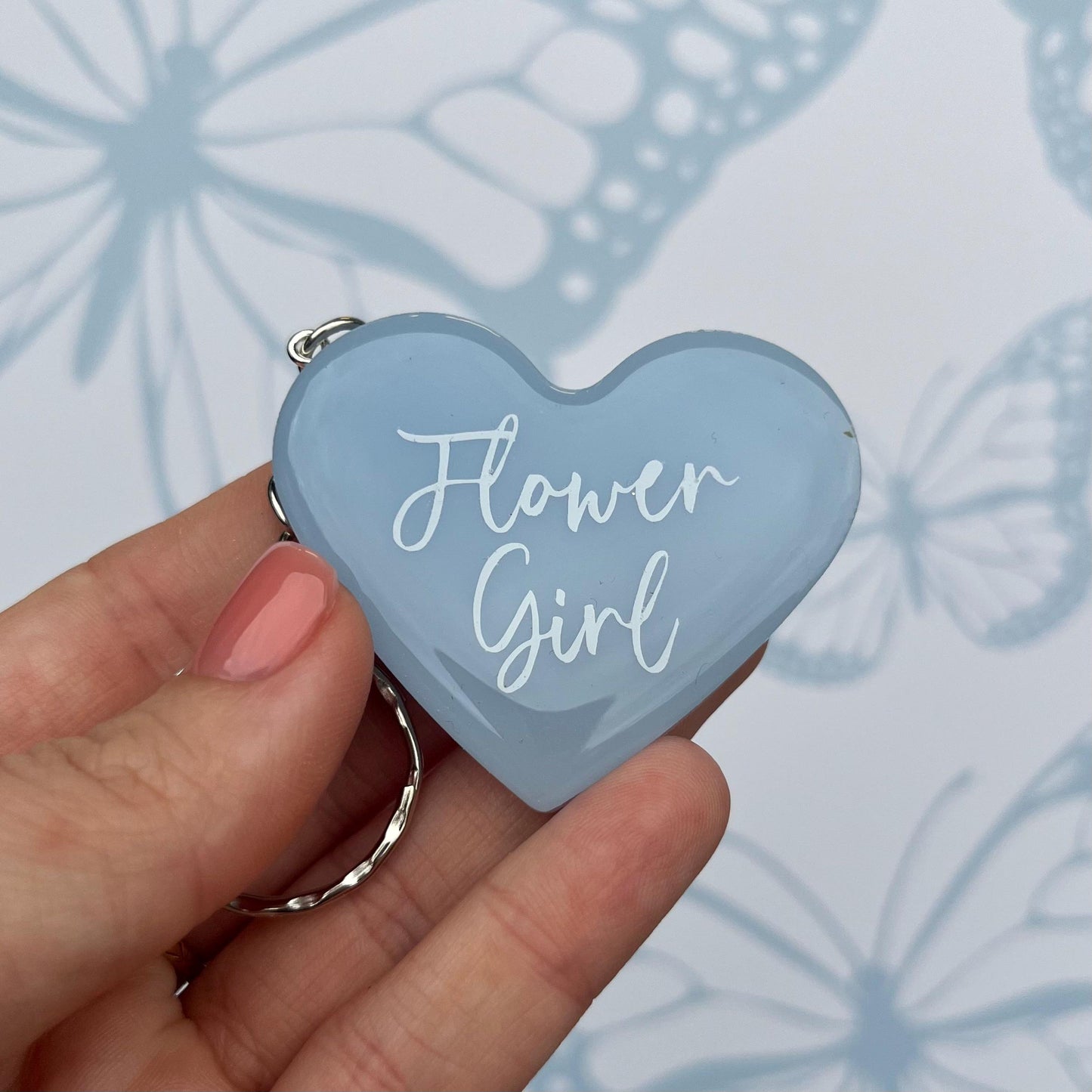 Bridal Blue Heart Keyring Favours | Choose your own text, names or Wedding options | Gift for Bride, Maid of Honour, Bridesmaid