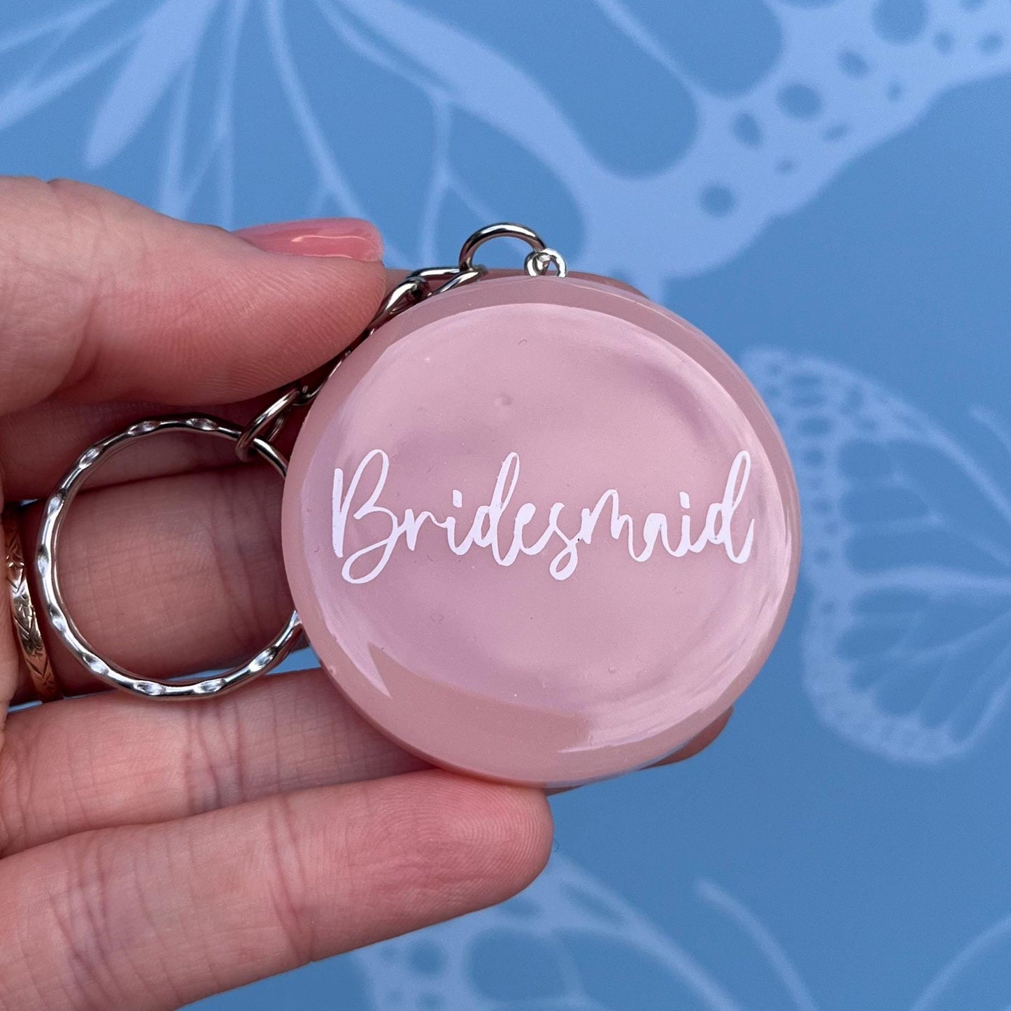 Bridal Pink Circle Keyring Favours | Choose your own text, names or Wedding options | Gift for Bride, Maid of Honour, Bridesmaid