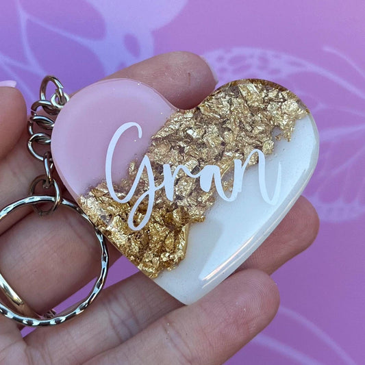 Gran Resin Leaf Heart KEYRING, Gran Gift, Granny Gift, Gran keyring, Birthday Gift, Christmas Gift, Keyring For Women, Custom Keychain