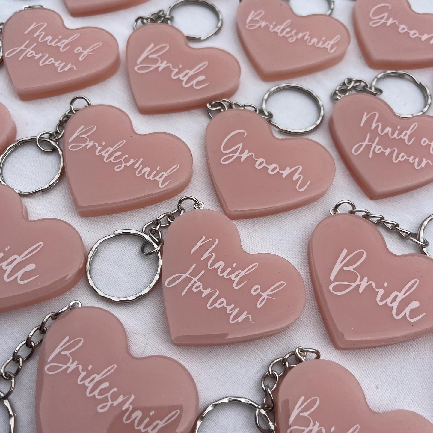 Bridal Pink Heart Keyring Favours | Choose your own text, names or Wedding options | Gift for Bride, Maid of Honour, Bridesmaid