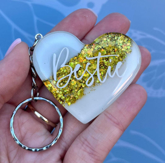 Bestie Resin Glitter Heart KEYRING | Bestie Gift | Personalised Gift | Gifts for Bestie UK | Thank you Gift | Gift for Best Friend