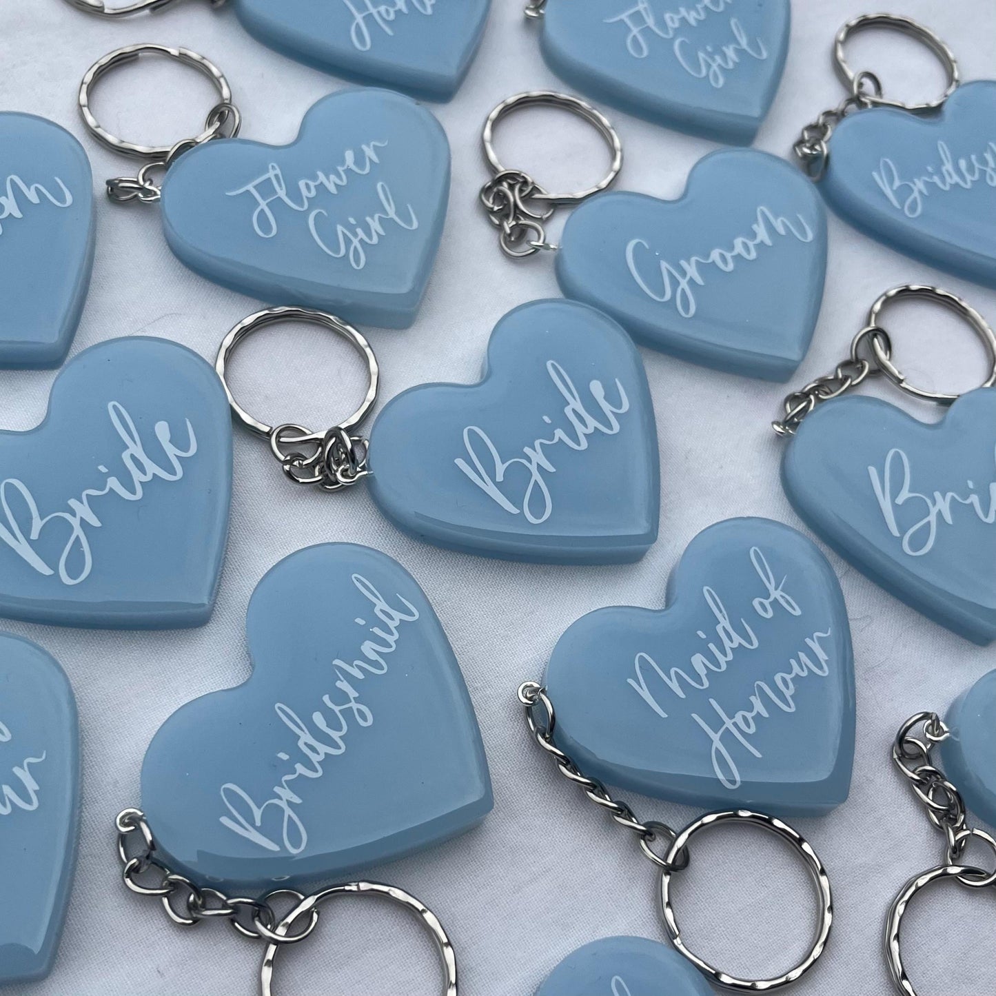 Bridal Blue Heart Keyring Favours | Choose your own text, names or Wedding options | Gift for Bride, Maid of Honour, Bridesmaid
