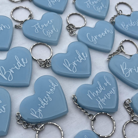 Bridal Blue Heart Keyring Favours | Choose your own text, names or Wedding options | Gift for Bride, Maid of Honour, Bridesmaid
