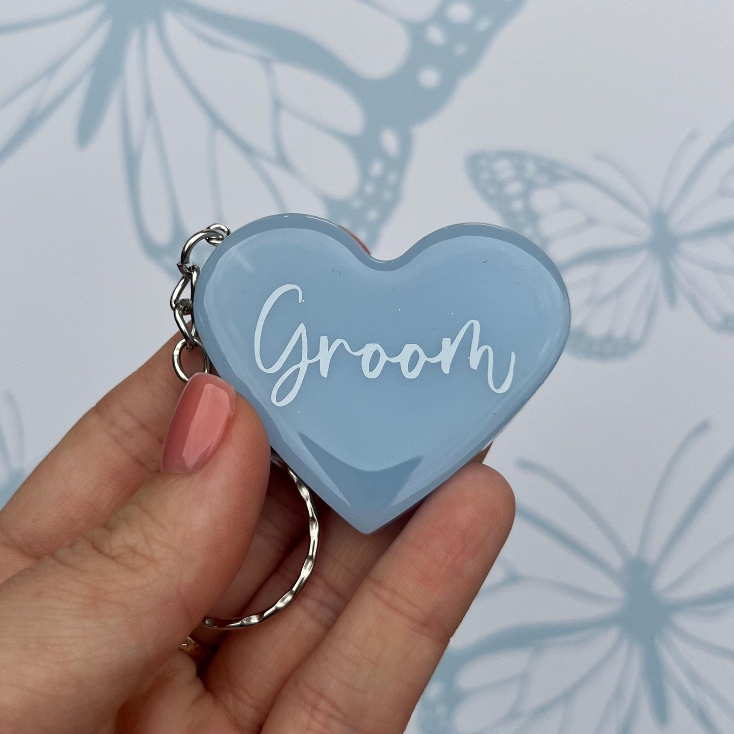 Bridal Blue Heart Keyring Favours | Choose your own text, names or Wedding options | Gift for Bride, Maid of Honour, Bridesmaid