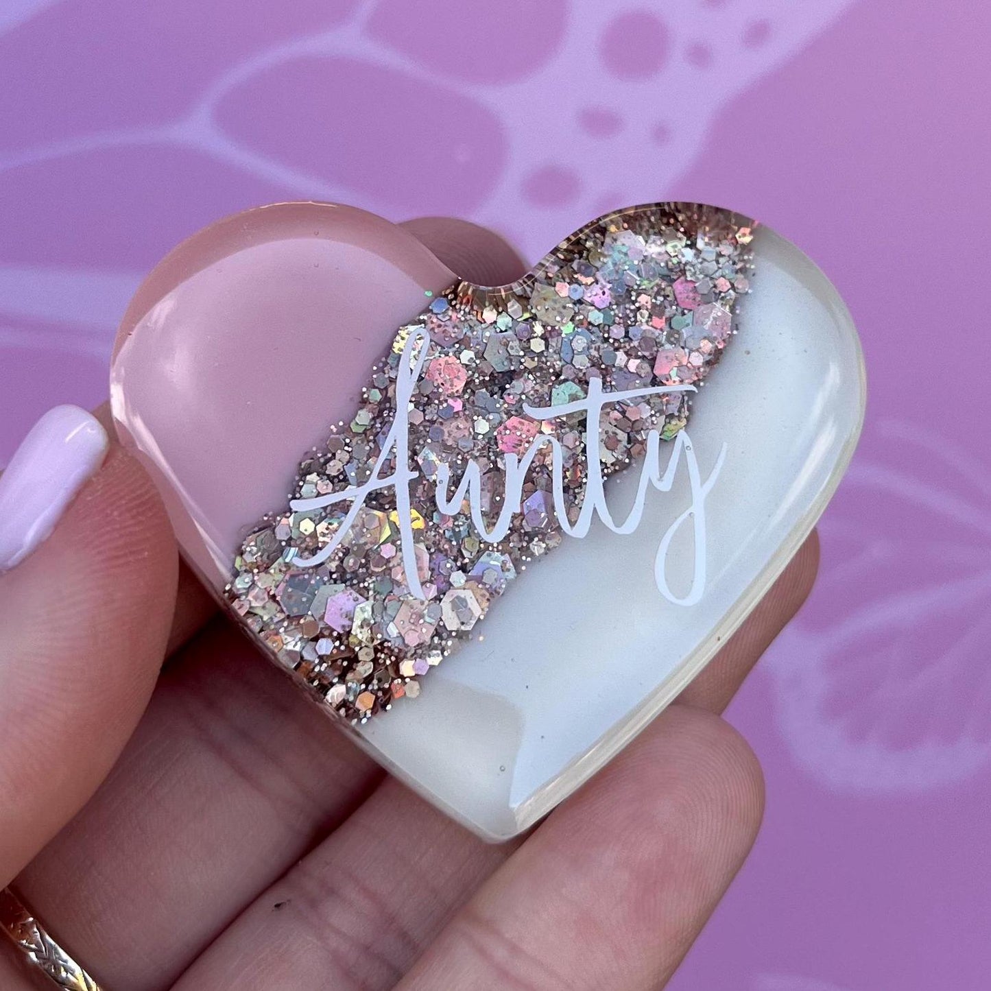 Aunty Resin Glitter Heart MAGNET | Fridge Magnet | Aunty Gift | Personalised Gift | Gifts for Aunty | Thank you Gift | Birthday Gift