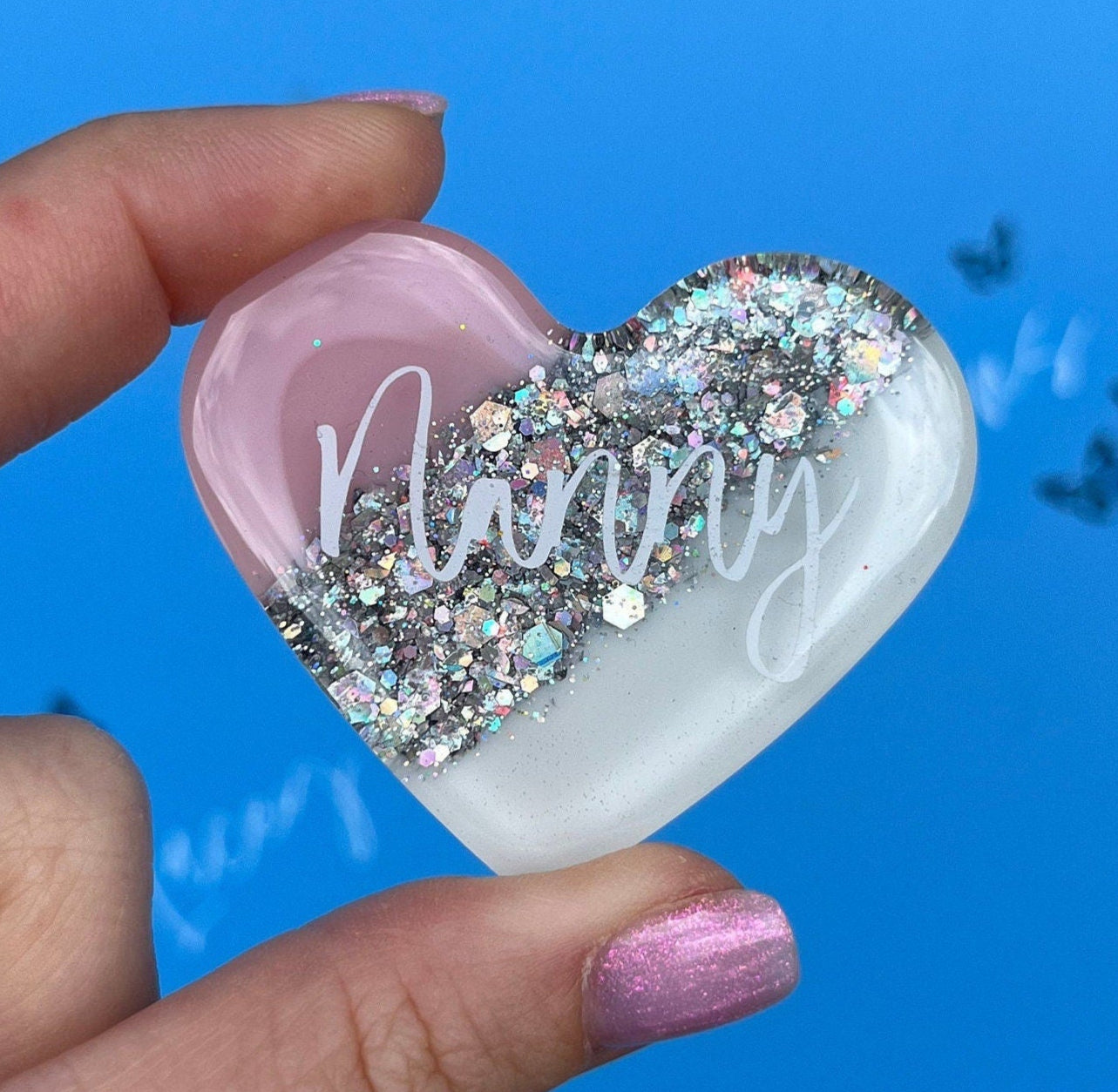 Nanny Resin Glitter Heart MAGNET | Fridge Magnet | Nanny Gift | Personalised Gift | Gifts for Nanny | Thank you Gift | Birthday Gift