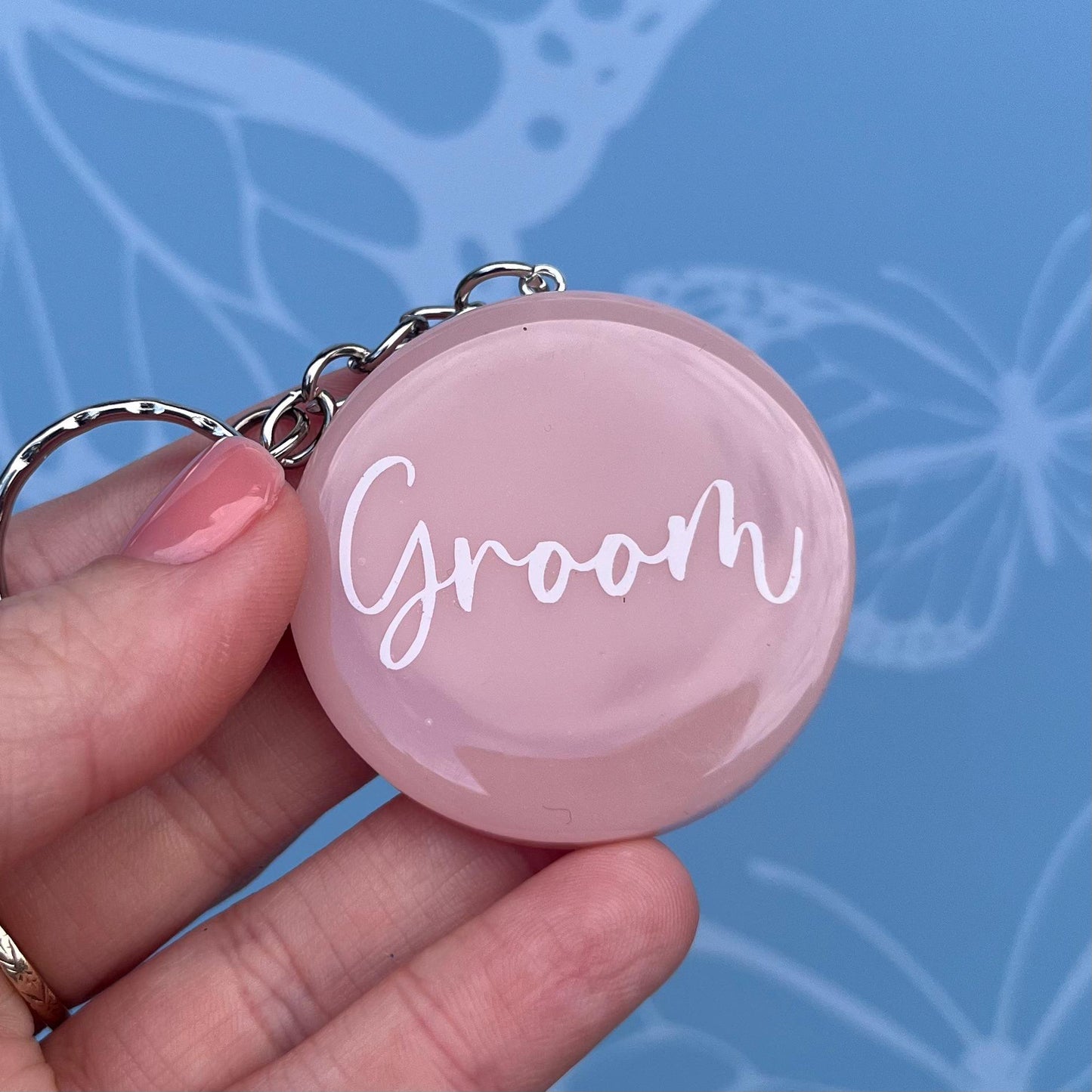 Bridal Pink Circle Keyring Favours | Choose your own text, names or Wedding options | Gift for Bride, Maid of Honour, Bridesmaid
