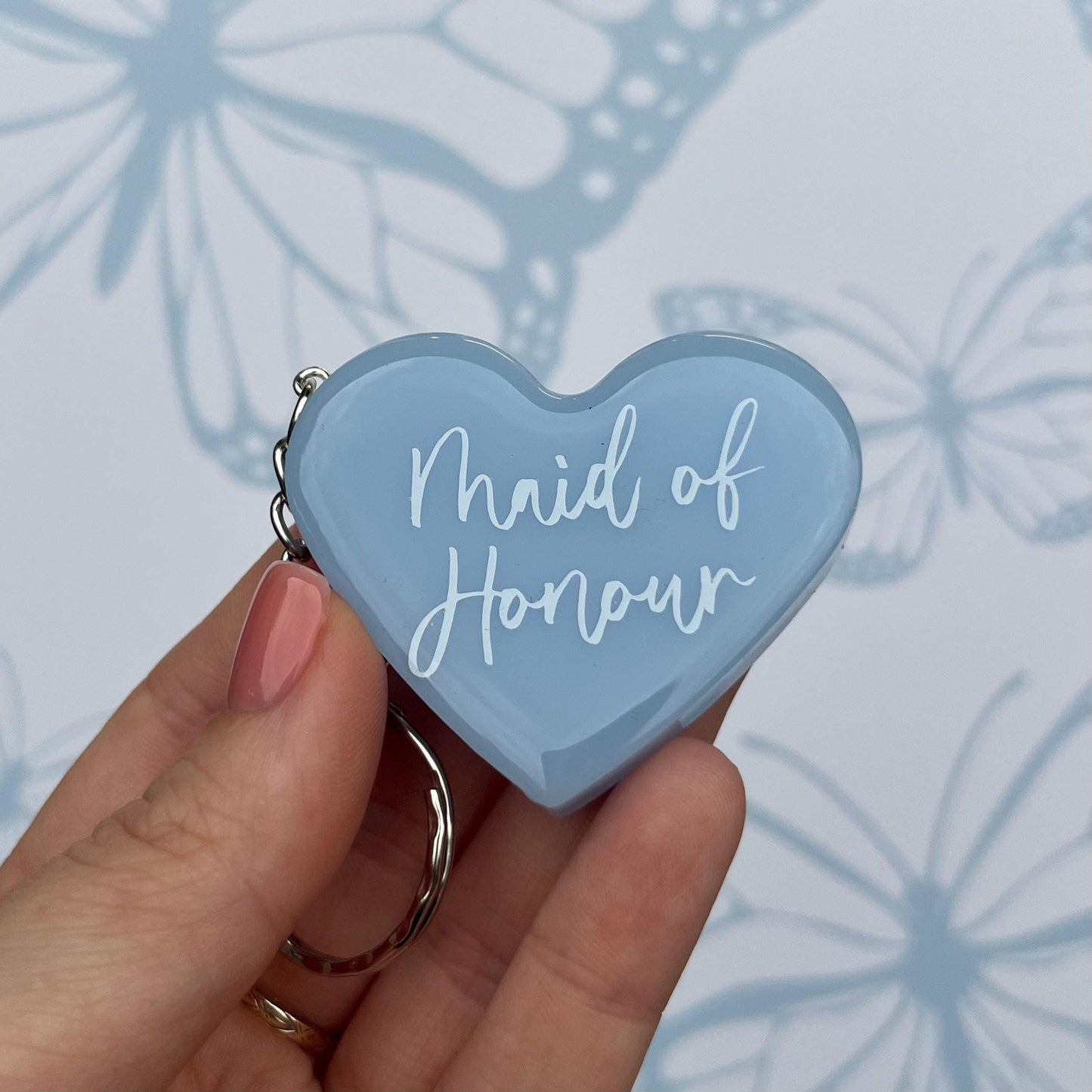 Bridal Blue Heart Keyring Favours | Choose your own text, names or Wedding options | Gift for Bride, Maid of Honour, Bridesmaid