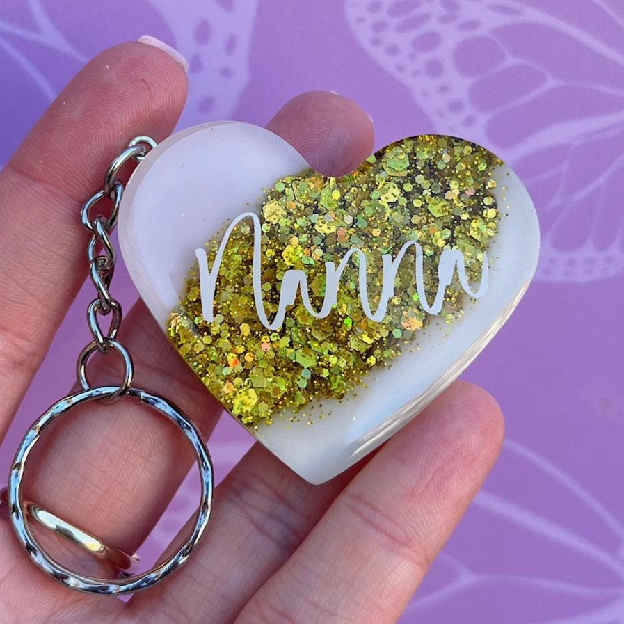 Nanna Glitter Resin Heart KEYRING | Nanna Gift | Personalised Gift | Gifts for Nanna UK | Thank you Gift | Birthday Gift