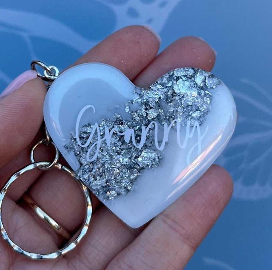 Granny Resin Leaf Heart KEYRING, Gran Gift, Granny Gift, Granny keyring, Birthday Gift, Christmas Gift, Keyring For Women, Custom Keychain