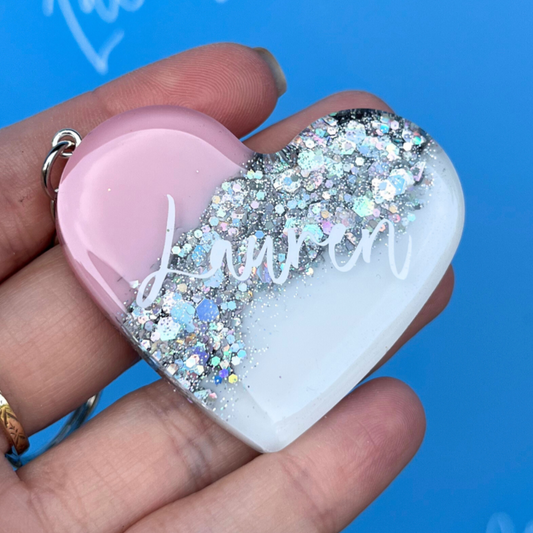Resin Heart 'Choose any Name/Text' Glitter KEYRING | Choose any name Gift | Personalised Gift | Birthday Gift | Thank you Gift