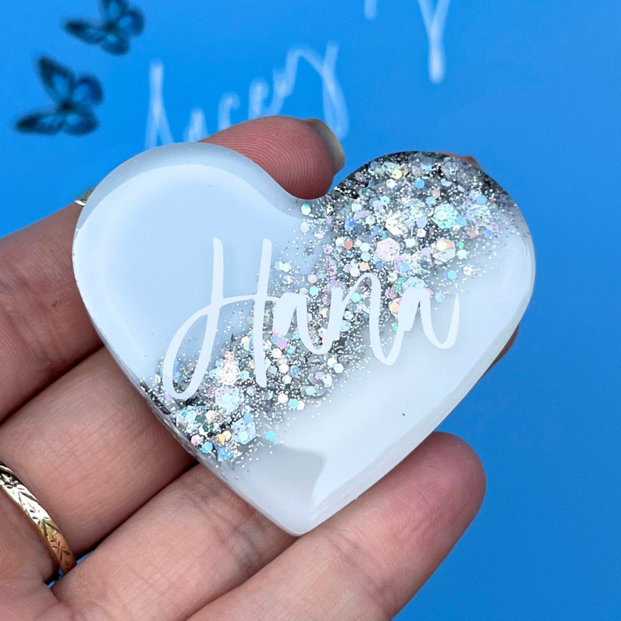 Resin Heart 'Name' Glitter MAGNET | Fridge Magnet | Choose any name Gift | Personalised Gift | Birthday Gift | Thank you Gift