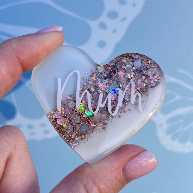Mum Resin Glitter Heart MAGNET | Fridge Magnet | Mum Gift | Personalised Gift | Gifts for Mum | Thank you Gift | Birthday Gift | Mothers Day